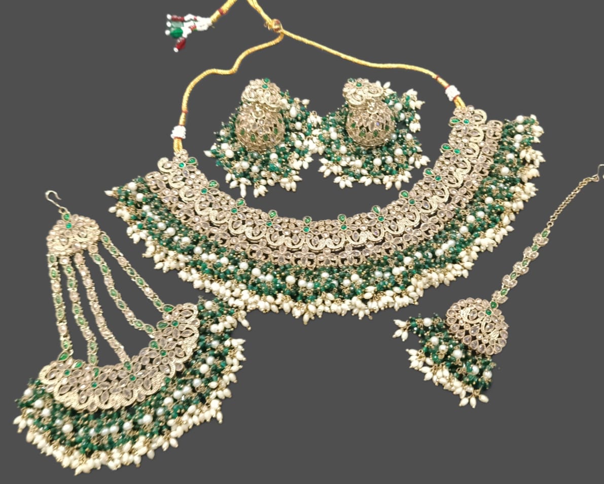 Traditional Gold Plated Choker Necklace Set with Pearl Embellishments